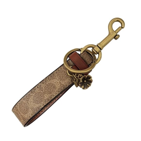 Auth COACH - Dark Brown Brown Gold Leather Hardware Bag Charm - Picture 1 of 4